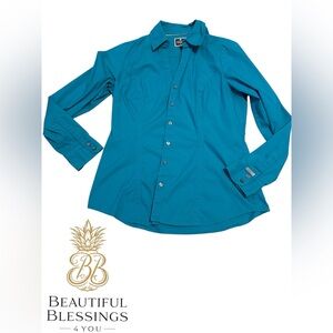 Women’s Express “The Essential Shirt” Teal Long Sleeve Button-Up Shirt